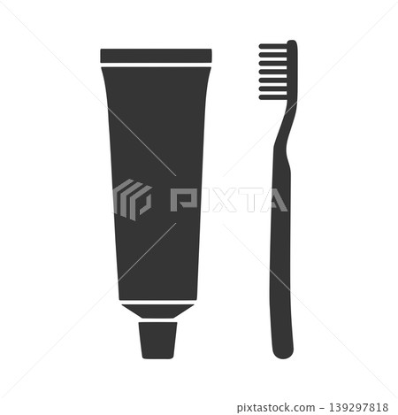 Toothbrush and toothpaste silhouette icon Toothbrush and toothpaste silhouette icon 139297818