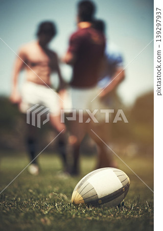 Rugby, teamwork and sports with ball on grass field for training, competition practice and challenge. Health, start and games with people on outdoor pitch for stadium, performance and fitness Rugby, teamwork and sports with ball on grass field for training, competition practice and challenge. Health, start and games with people on outdoor pitch for stadium, performance and fitness 139297937