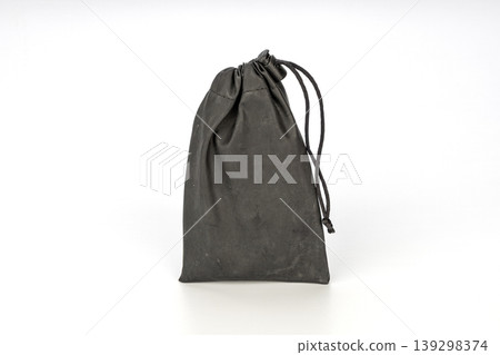 Small Black Satin Fabric Drawstring Pouch Bag Isolated on Clean White Background, Product Photography Studio Shot for Commercial Use Small Black Satin Fabric Drawstring Pouch Bag Isolated on Clean White Background, Product Photography Studio Shot for Commercial Use 139298374