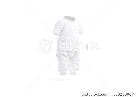 Blank white baby suit with t-shirt and pants mockup png, transparent background, 3d rendering. Empty costume model for kid mock up cut out. Clear sweatpants and thisrt everyday babe outfit template. Blank white baby suit with t-shirt and pants mockup png, transparent background, 3d rendering. Empty costume model for kid mock up cut out. Clear sweatpants and thisrt everyday babe outfit template. 139299067