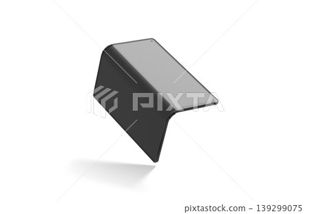Blank black flexible book phone display half folded mockup png, transparent background 3d rendering. Empty digital touchscreen flexibility mock up cut out. Clear bent transforming smartphone template. 139299075