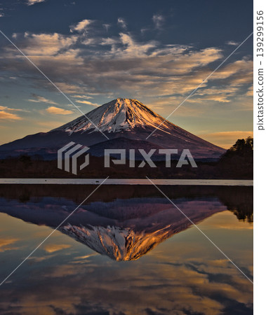 A breathtaking view of Japan: Mount Fuji at sunrise, viewed from Lake Shoji, one of the Fuji Five Lakes. A breathtaking view of Japan: Mount Fuji at sunrise, viewed from Lake Shoji, one of the Fuji Five Lakes. 139299156