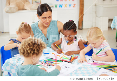 Help, teacher and woman with education, students and ideas with conversation, lessons and teaching. Person, educator and children writing, knowledge and kids in a classroom with answers and learning Help, teacher and woman with education, students and ideas with conversation, lessons and teaching. Person, educator and children writing, knowledge and kids in a classroom with answers and learning 139299716