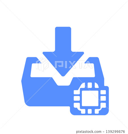 Icon with a chip (blue) representing the introduction of generation AI and data acquisition. Icon with a chip (blue) representing the introduction of generation AI and data acquisition. 139299876