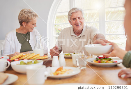 Breakfast, family and hungry with senior couple, cooking.and happy together in a home. Love, support and care on a dining room with a smile and food with bonding in the morning with fruit in a house Breakfast, family and hungry with senior couple, cooking.and happy together in a home. Love, support and care on a dining room with a smile and food with bonding in the morning with fruit in a house 139299891