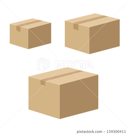 A set of three simple, closed cardboard boxes in different sizes. Vector illustration material. A set of three simple, closed cardboard boxes in different sizes. Vector illustration material. 139300411