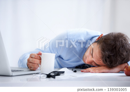 Business man, sleeping and tired at work, burnout and exhausted or mental health, desk and overwhelmed. Male person, dreaming and lazy in office, resting and fatigue or low energy, coffee and nap Business man, sleeping and tired at work, burnout and exhausted or mental health, desk and overwhelmed. Male person, dreaming and lazy in office, resting and fatigue or low energy, coffee and nap 139301005