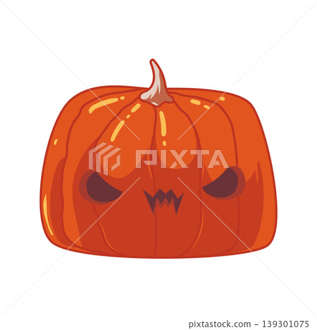 Illustration of halloween pumpkin in cartoon style. Design elements for logo, emblem, sign. Vector illustration 139301075