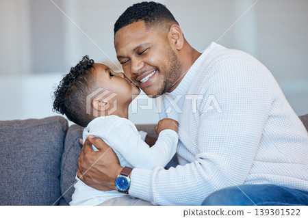 Love, kiss and happy family kid, father and papa care, support and happiness for young boy, youth or son. Condominium lounge sofa, home affection and apartment dad bonding, smile and relax with child Love, kiss and happy family kid, father and papa care, support and happiness for young boy, youth or son. Condominium lounge sofa, home affection and apartment dad bonding, smile and relax with child 139301522