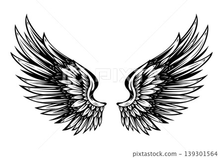 Vintage wings isolated on white background. Design elements for logo, label, emblem, sign, brand mark. Vector illustration. Vintage wings isolated on white background. Design elements for logo, label, emblem, sign, brand mark. Vector illustration. 139301564