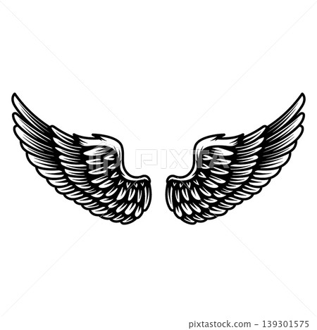 Wings in tattoo style isolated on white background. Design element for poster, t shit, card, emblem, sign, badge. Vector illustration Wings in tattoo style isolated on white background. Design element for poster, t shit, card, emblem, sign, badge. Vector illustration 139301575