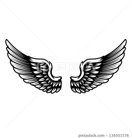 Wings in tattoo style isolated on white background. Design element for poster, t shit, card, emblem, sign, badge. Vector illustration Wings in tattoo style isolated on white background. Design element for poster, t shit, card, emblem, sign, badge. Vector illustration 139301576