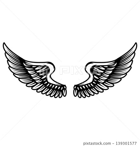 Wings in tattoo style isolated on white background. Design element for poster, t shit, card, emblem, sign, badge. Vector illustration 139301577