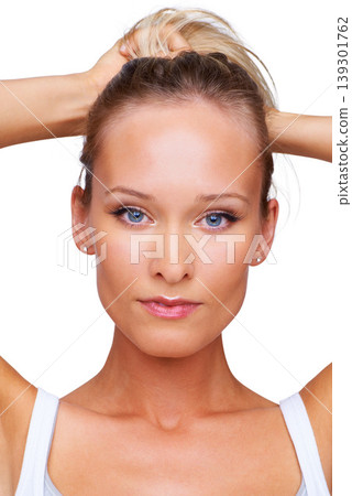 Beauty, makeup and health with portrait of woman in studio for cosmetics, dermatology or spa treatment. Self care, skincare and glow with face of model on white background for cosmetology and facial Beauty, makeup and health with portrait of woman in studio for cosmetics, dermatology or spa treatment. Self care, skincare and glow with face of model on white background for cosmetology and facial 139301762