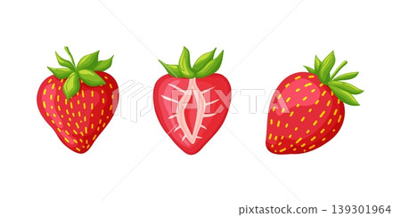 Fresh Strawberry Whole and Half Cartoon Clipart 139301964