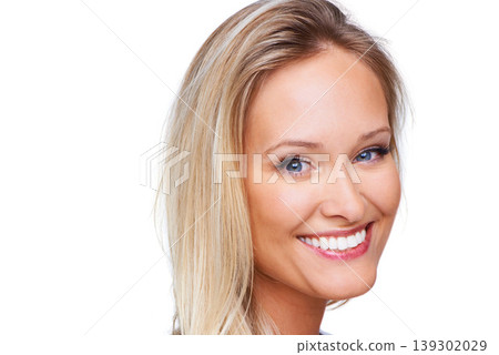 Beauty, makeup and mockup with portrait of woman in studio for cosmetics, dermatology and spa treatment. Self care, health and glow with face of model on white background for cosmetology and facial Beauty, makeup and mockup with portrait of woman in studio for cosmetics, dermatology and spa treatment. Self care, health and glow with face of model on white background for cosmetology and facial 139302029