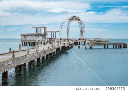 Abandoned ruined pier at the coastal city of Durres in Albania. 139302553