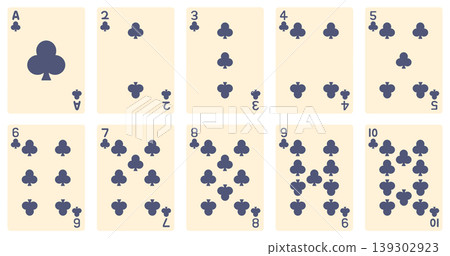 Vector illustrations of clover playing cards numbered 1 through 10. Vector illustrations of clover playing cards numbered 1 through 10. 139302923