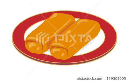 Illustration of spring rolls on a plate Illustration of spring rolls on a plate 139303005