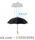 An illustration of a black folding umbrella to protect against rain. 139303094