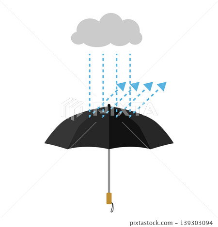 An illustration of a black folding umbrella to protect against rain. 139303094