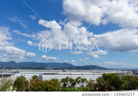 The expansive blue sky and Fukuoka cityscape viewed from the rooftop of Hakata Station. The expansive blue sky and Fukuoka cityscape viewed from the rooftop of Hakata Station. 139303257
