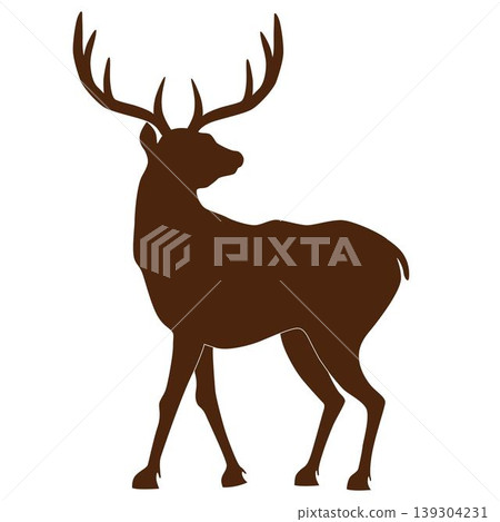 Christmas deer silhouette with unique antlers. Perfect for holiday cards, winter designs, and seasonal decorations. Christmas deer silhouette with unique antlers. Perfect for holiday cards, winter designs, and seasonal decorations. 139304231
