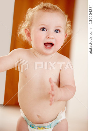 Happy, face and baby in a house for playing, watching or fun, learning, walk or balance. Little, child development and curious boy kid in a nursery playful, standing and enjoy youth, freedom or games Happy, face and baby in a house for playing, watching or fun, learning, walk or balance. Little, child development and curious boy kid in a nursery playful, standing and enjoy youth, freedom or games 139304284