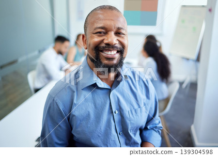 Meeting, teamwork and portrait of business black man for conversation, collaboration and discussion. Corporate, company and face of person with staff for leadership, planning and project feedback Meeting, teamwork and portrait of business black man for conversation, collaboration and discussion. Corporate, company and face of person with staff for leadership, planning and project feedback 139304598