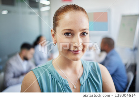 Business, woman and portrait with smile in office for corporate meeting, collaboration or career. Professional, employee or face and happy with teamwork strategy, confidence or staff planning at work Business, woman and portrait with smile in office for corporate meeting, collaboration or career. Professional, employee or face and happy with teamwork strategy, confidence or staff planning at work 139304614