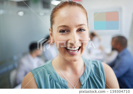 Business, woman and portrait with happy in office for corporate meeting, collaboration or career. Professional, employee or face and smile with teamwork strategy, confidence or staff planning at work Business, woman and portrait with happy in office for corporate meeting, collaboration or career. Professional, employee or face and smile with teamwork strategy, confidence or staff planning at work 139304710