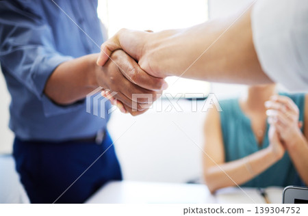 Business meeting, professional people and hand shake for negotiation success, B2B deal or company acquisition. Human resources, closeup and HR manager handshake for onboarding, promotion or hiring Business meeting, professional people and hand shake for negotiation success, B2B deal or company acquisition. Human resources, closeup and HR manager handshake for onboarding, promotion or hiring 139304752