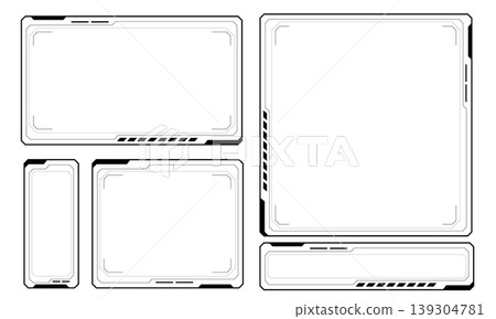 Hud frames black user interface elements design modern technology futuristic control panel screen digital hologram window gaming menu touching cyber monitor set on white background vector Hud frames black user interface elements design modern technology futuristic control panel screen digital hologram window gaming menu touching cyber monitor set on white background vector 139304781