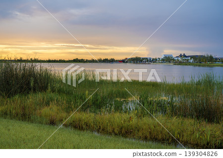 Lake sunset in Wellen park in North Port, Florida Lake sunset in Wellen park in North Port, Florida 139304826