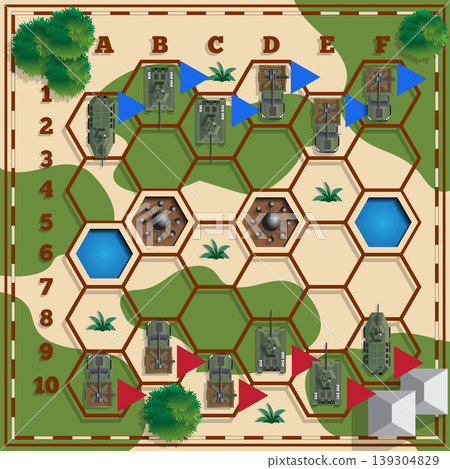 A board game on the military theme. View from above. Vector illustration.  139304829