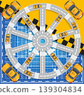 Taxi service. Top view of the car. Vector illustration. 139304834