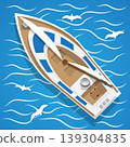 Yacht sailing on the waves. View from above. Vector illustration.  139304835