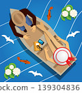 The guy with the girl in the boat. View from above. Vector illustration. 139304836