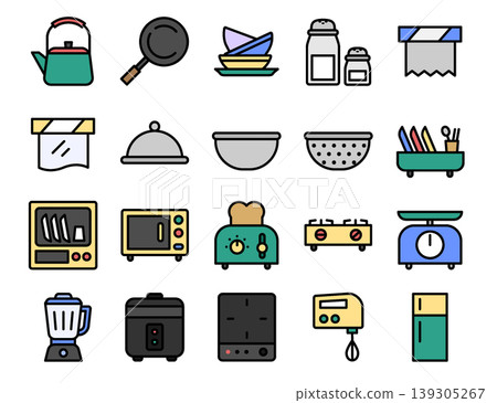 Kitchen Icon Set - Colored Outline 139305267