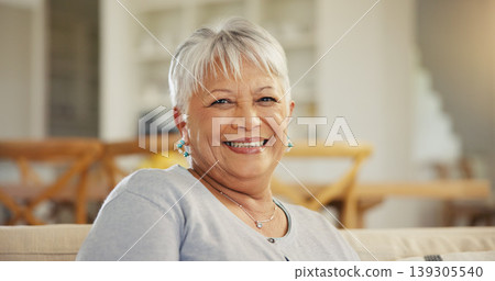 Senior woman, portrait and smile on sofa in home to relax for retirement, good mood and confidence. Happy face, elderly lady and pensioner in living room with wisdom of old age, grey hair or optimism Senior woman, portrait and smile on sofa in home to relax for retirement, good mood and confidence. Happy face, elderly lady and pensioner in living room with wisdom of old age, grey hair or optimism 139305540