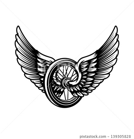 Motorcycle wheel with wings isolated on white background. Design elements for logo, label, emblem,sign. Vector illustration Motorcycle wheel with wings isolated on white background. Design elements for logo, label, emblem,sign. Vector illustration 139305828