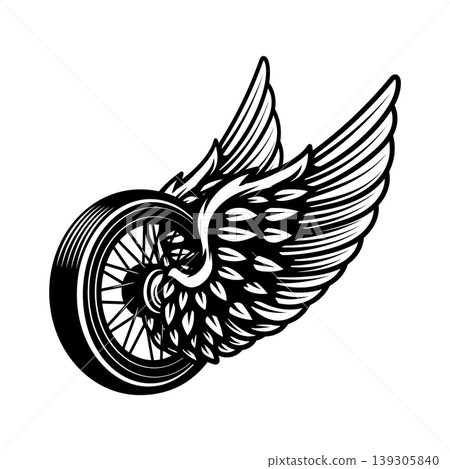 Motorcycle wheel with wings isolated on white background. Design elements for logo, label, emblem,sign. Vector illustration Motorcycle wheel with wings isolated on white background. Design elements for logo, label, emblem,sign. Vector illustration 139305840