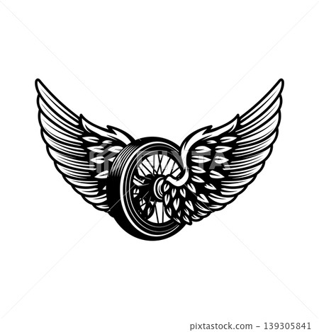 Motorcycle wheel with wings isolated on white background. Design elements for logo, label, emblem,sign. Vector illustration Motorcycle wheel with wings isolated on white background. Design elements for logo, label, emblem,sign. Vector illustration 139305841
