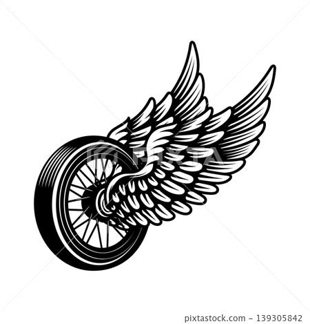 Motorcycle wheel with wings isolated on white background. Design elements for logo, label, emblem,sign. Vector illustration Motorcycle wheel with wings isolated on white background. Design elements for logo, label, emblem,sign. Vector illustration 139305842