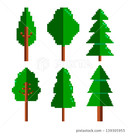 Pixel art trees icons isolated on white background. Vector illustration Pixel art trees icons isolated on white background. Vector illustration 139305955