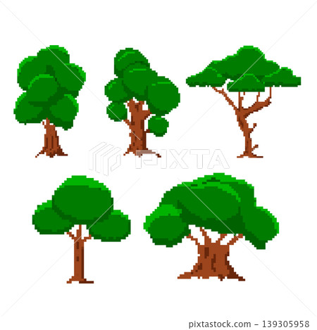 Pixel art trees icons isolated on white background. Vector illustration Pixel art trees icons isolated on white background. Vector illustration 139305958