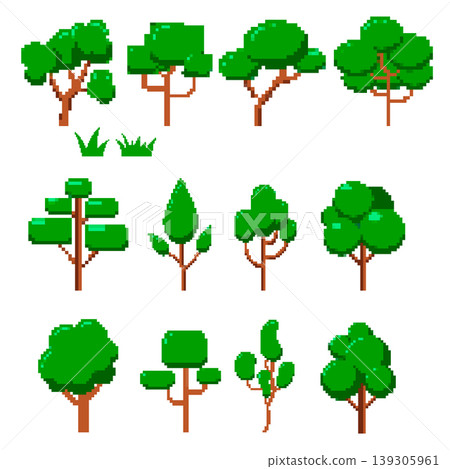 Pixel art trees icons isolated on white background. Vector illustration Pixel art trees icons isolated on white background. Vector illustration 139305961