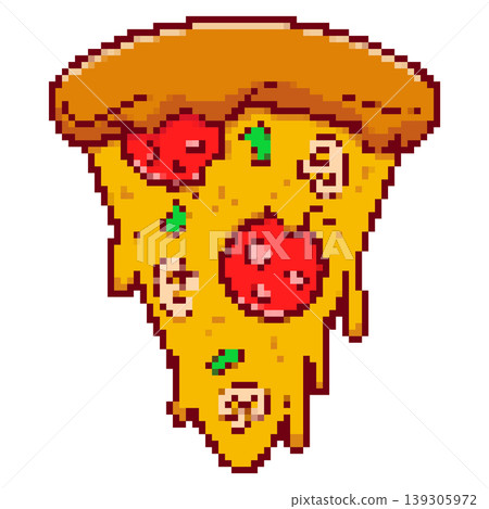 Pixel art pizza slice isolated on white background. Vector illustration Pixel art pizza slice isolated on white background. Vector illustration 139305972