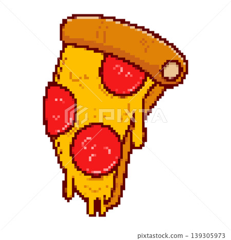 Pixel art pizza slice isolated on white background. Vector illustration Pixel art pizza slice isolated on white background. Vector illustration 139305973