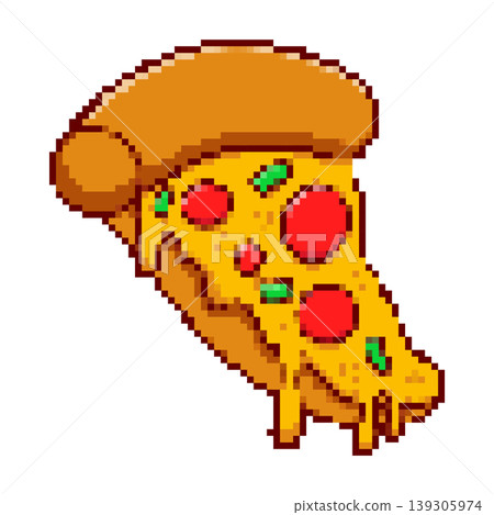 Pixel art pizza slice isolated on white background. Vector illustration Pixel art pizza slice isolated on white background. Vector illustration 139305974